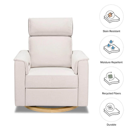 Monogram by Namesake Willa Plus Electric Glider Recliner w/ Electric Headrest - Performance Cream Eco-Weave w/Light Wood Base - B17186PCMEWLB