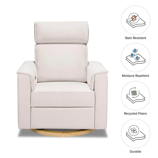 Monogram by Namesake Willa Plus Electric Glider Recliner w/ Electric Headrest - Performance Cream Eco-Weave w/Light Wood Base - B17186PCMEWLB