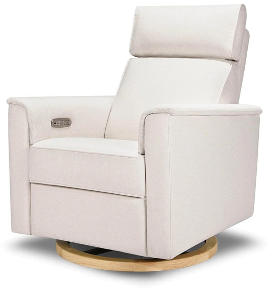 Monogram by Namesake Willa Plus Electric Glider Recliner w/ Electric Headrest - Performance Cream Eco-Weave w/Light Wood Base - B17186PCMEWLB