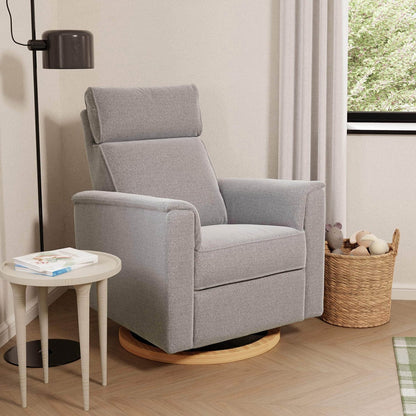 Monogram by Namesake Willa Plus Electric Glider Recliner w/ Electric Headrest - Performance Grey Eco-Weave w/Light Wood Base - B17186PGEWLB