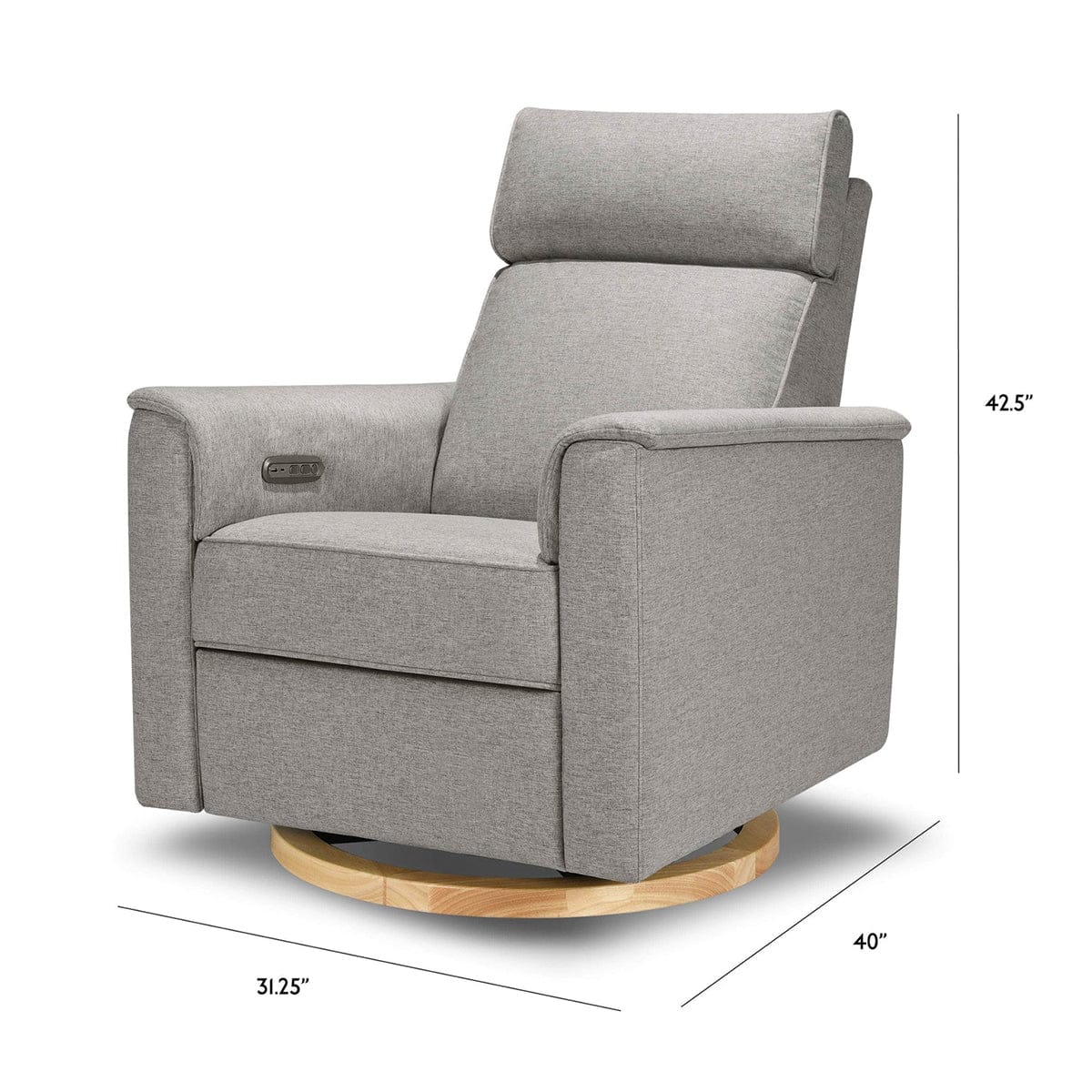 Monogram by Namesake Willa Plus Electric Glider Recliner w/ Electric Headrest - Performance Grey Eco-Weave w/Light Wood Base - B17186PGEWLB