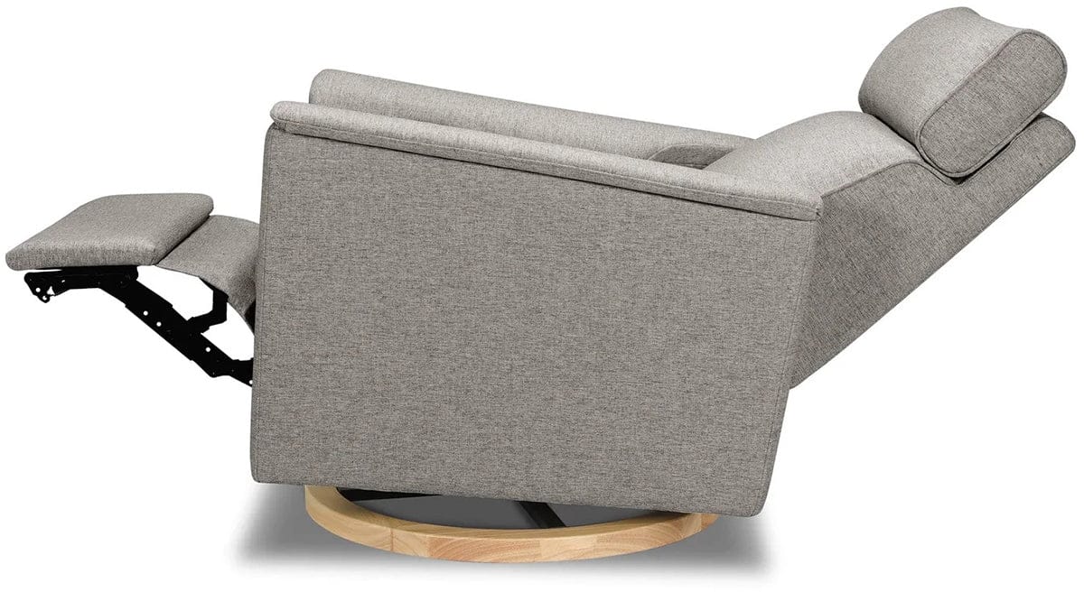 Monogram by Namesake Willa Plus Electric Glider Recliner w/ Electric Headrest - Performance Grey Eco-Weave w/Light Wood Base - B17186PGEWLB