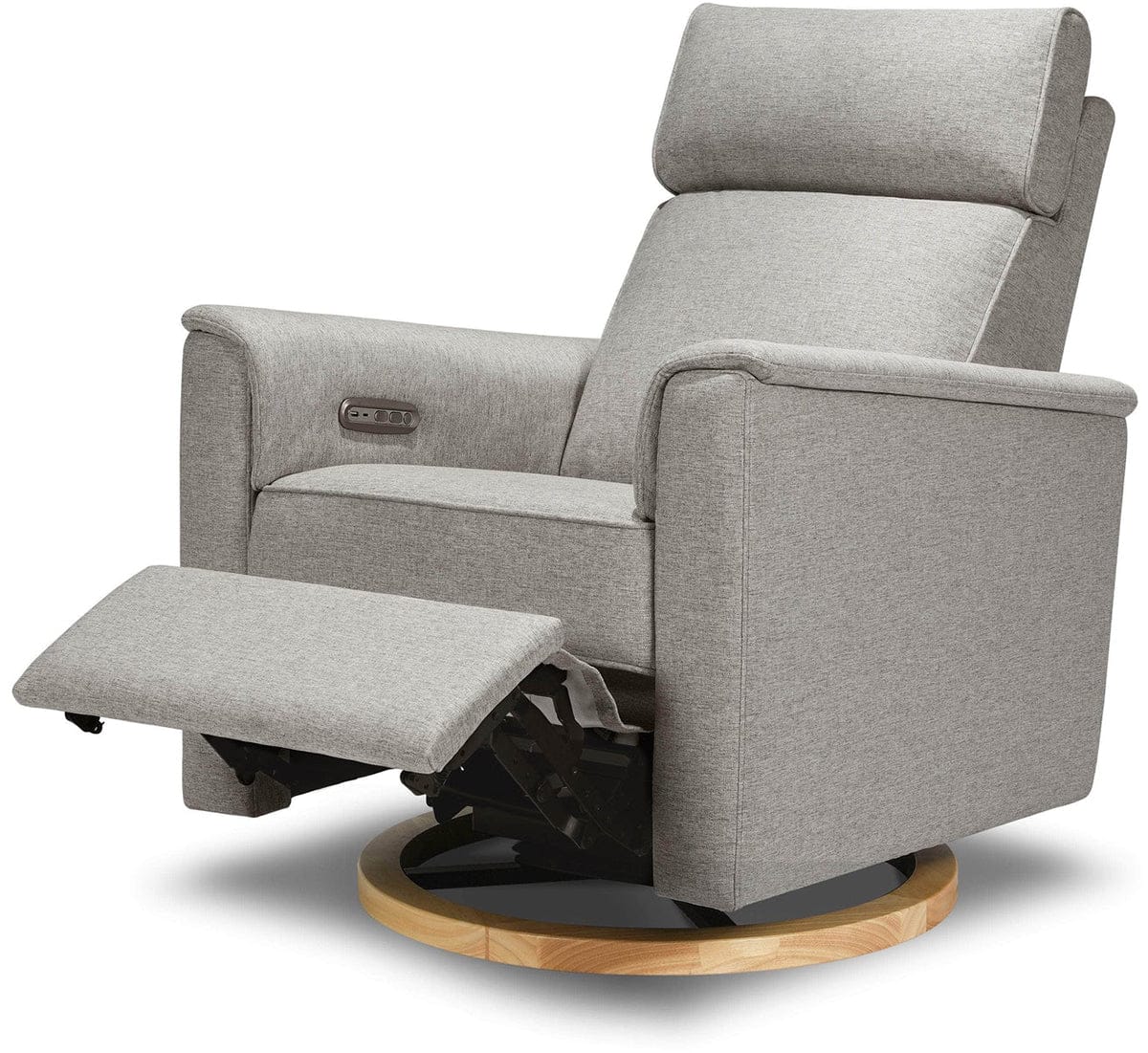 Monogram by Namesake Willa Plus Electric Glider Recliner w/ Electric Headrest - Performance Grey Eco-Weave w/Light Wood Base - B17186PGEWLB