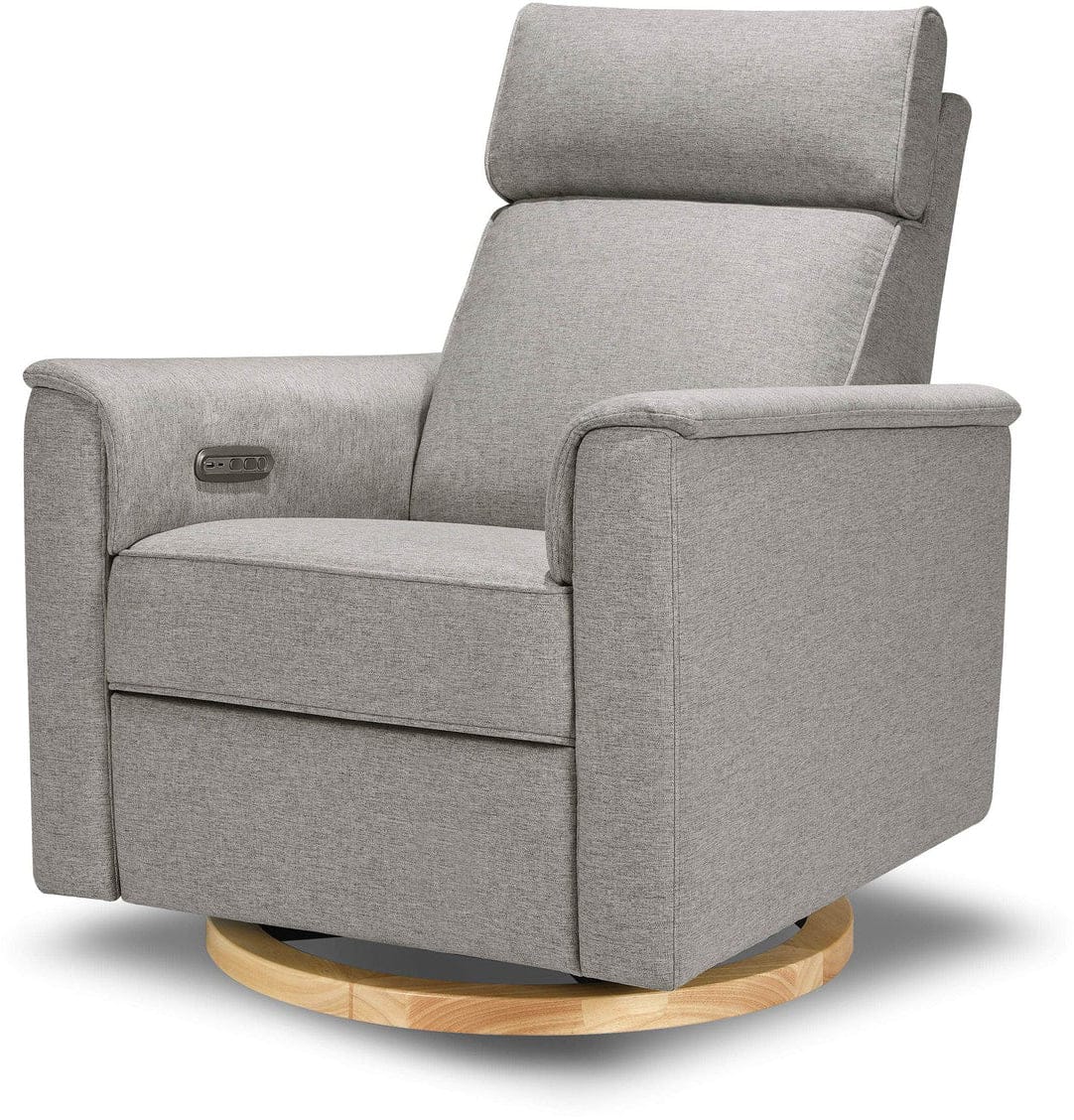 Monogram by Namesake Willa Plus Electric Glider Recliner w/ Electric Headrest - Performance Grey Eco-Weave w/Light Wood Base - B17186PGEWLB