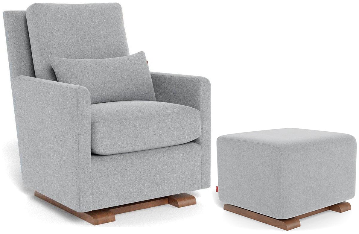 Monte Design Como Glider + Ottoman - Walnut Base / Nordic Grey Fabric - QUICK SHIP - QS-COMO-OTT-WAL-NG