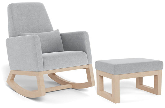 Monte Design Joya Rocker + Ottoman - Clear Maple Base / Nordic Grey Fabric - QUICK SHIP - JOYA-OTT-MAP-NORDGRY-QS