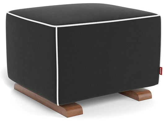 Monte Design Luca Ottoman - Walnut Base / Black Performance Microfiber Fabric / White Piping - LUCA-OTT-WAL-BLK-WHT