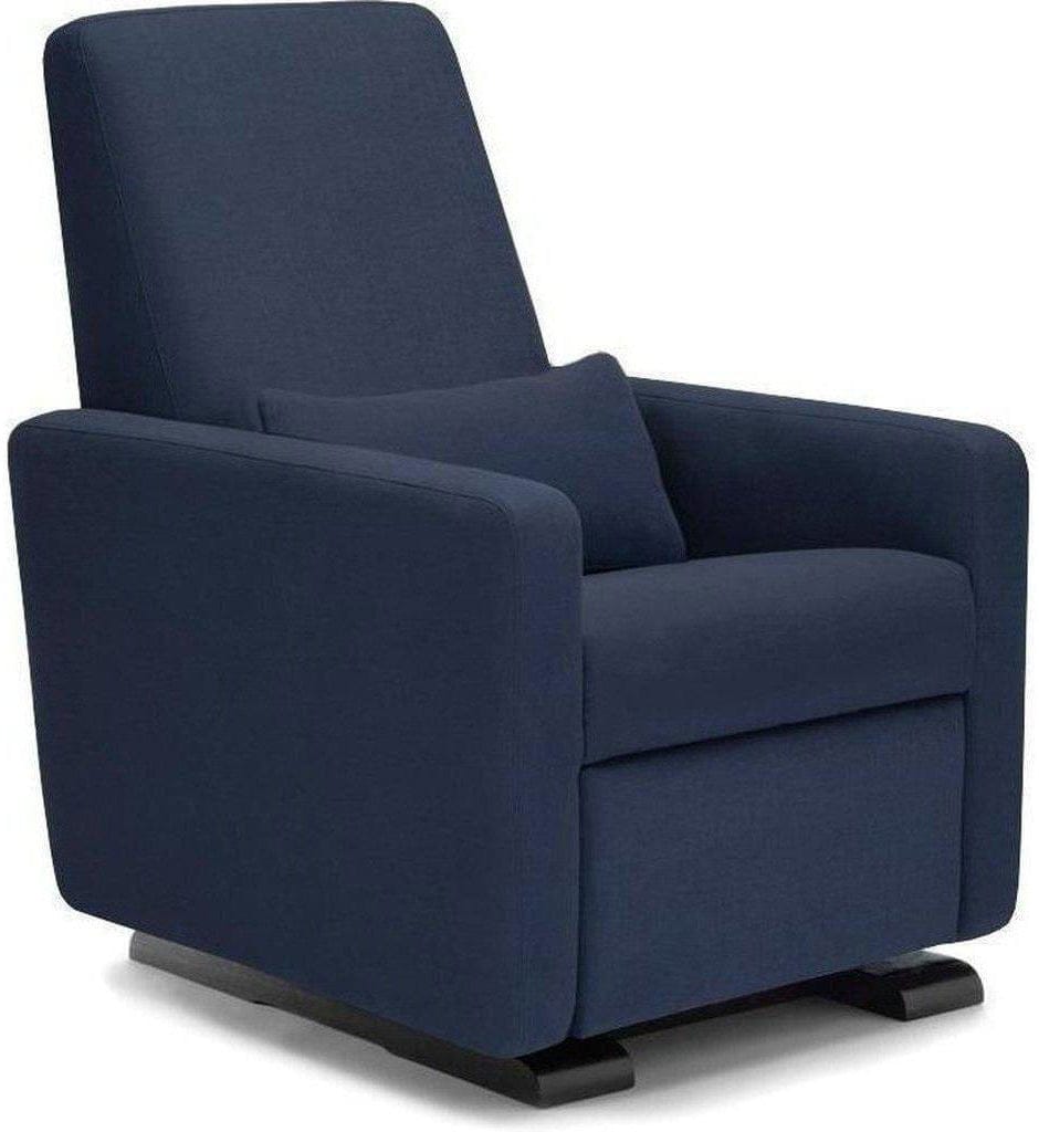 Monte Design Motorized Grano Glider Recliner - Espresso Wood Glide Base / Midnight Blue Natural Cotton-Linen Fabric - GRANO-EWG-MBCL