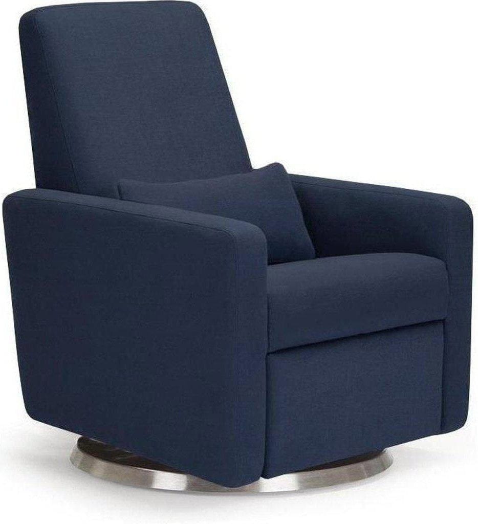 Monte Design Motorized Grano Glider Recliner - Stainless Steel Swivel and Glide Base / Midnight Blue Natural Cotton-Linen Fabric - GRANO-SS-MBCL