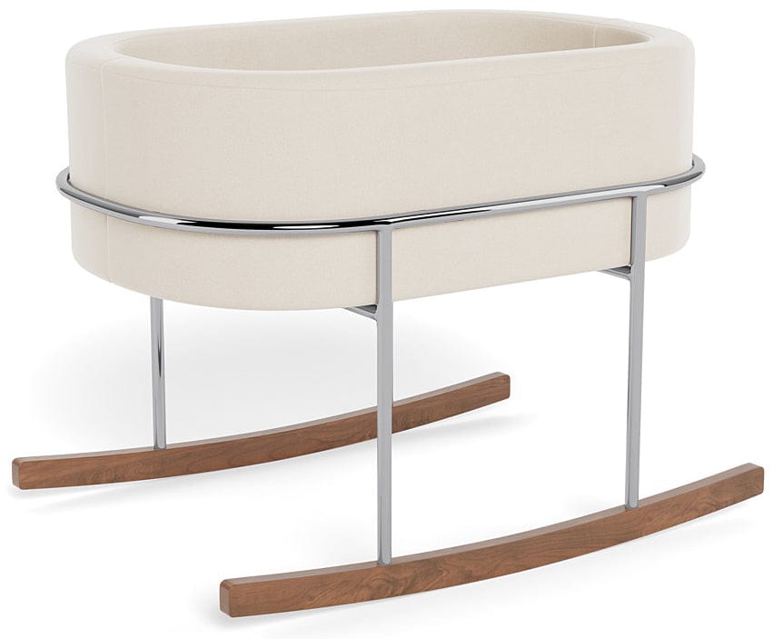 Monte Design Rockwell Bassinet - Chrome / Walnut / Beach Brushed Cotton-Linen Fabric - ROCK-BASS-BEACH
