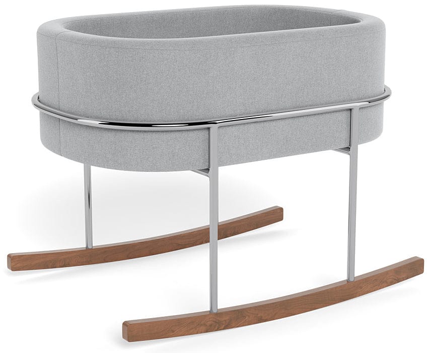 Monte Design Rockwell Bassinet - Chrome / Walnut / Nordic Grey Performance Heathered Fabric - QUICK SHIP - ROCK-BASS-NORD-QS