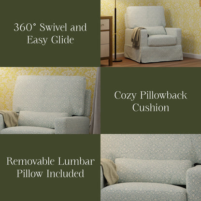Morris & Co. x Namesake Crawford Pillowback Comfort Swivel Glider - Bellflowers in Powdered Blue - M21787BPB