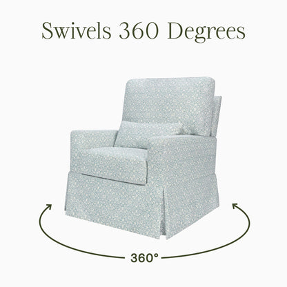 Morris & Co. x Namesake Crawford Pillowback Comfort Swivel Glider - Bellflowers in Powdered Blue - M21787BPB