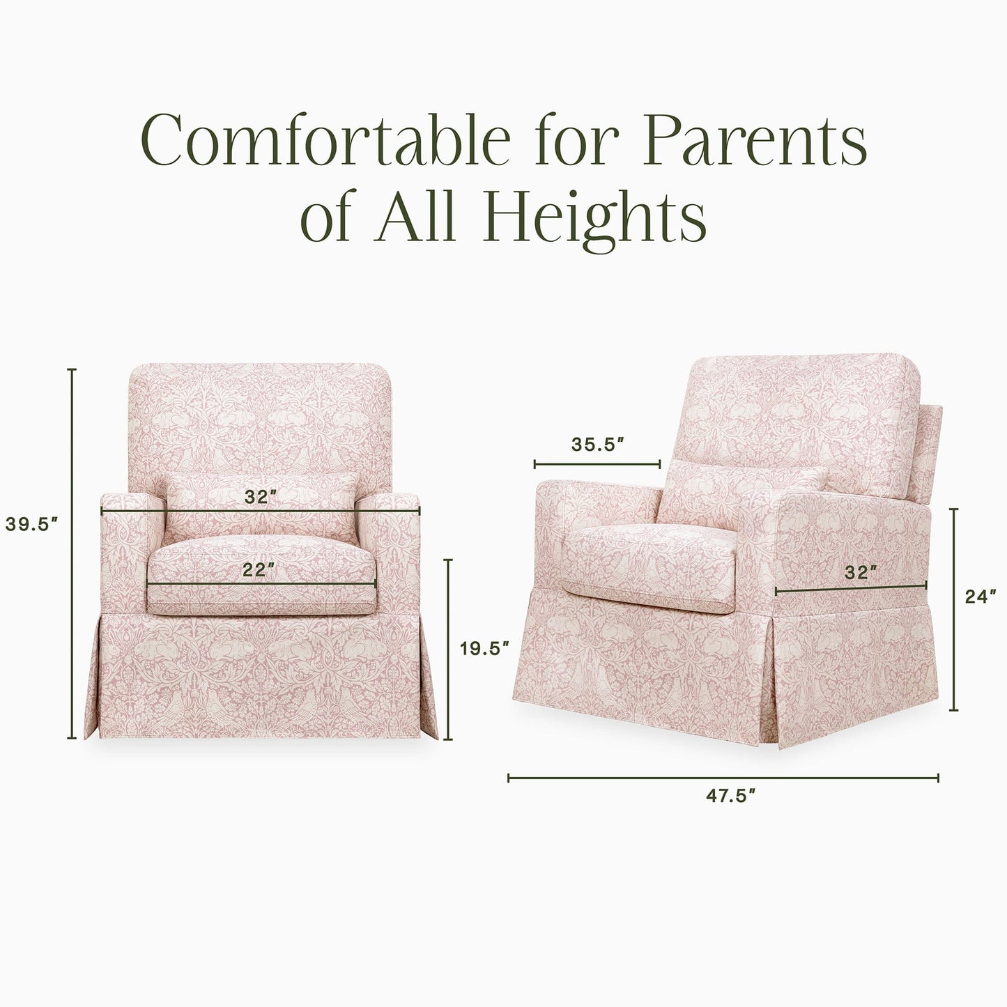 Morris & Co. x Namesake Crawford Pillowback Comfort Swivel Glider - Pure Brer Rabbit in Rose - M21787PBRR