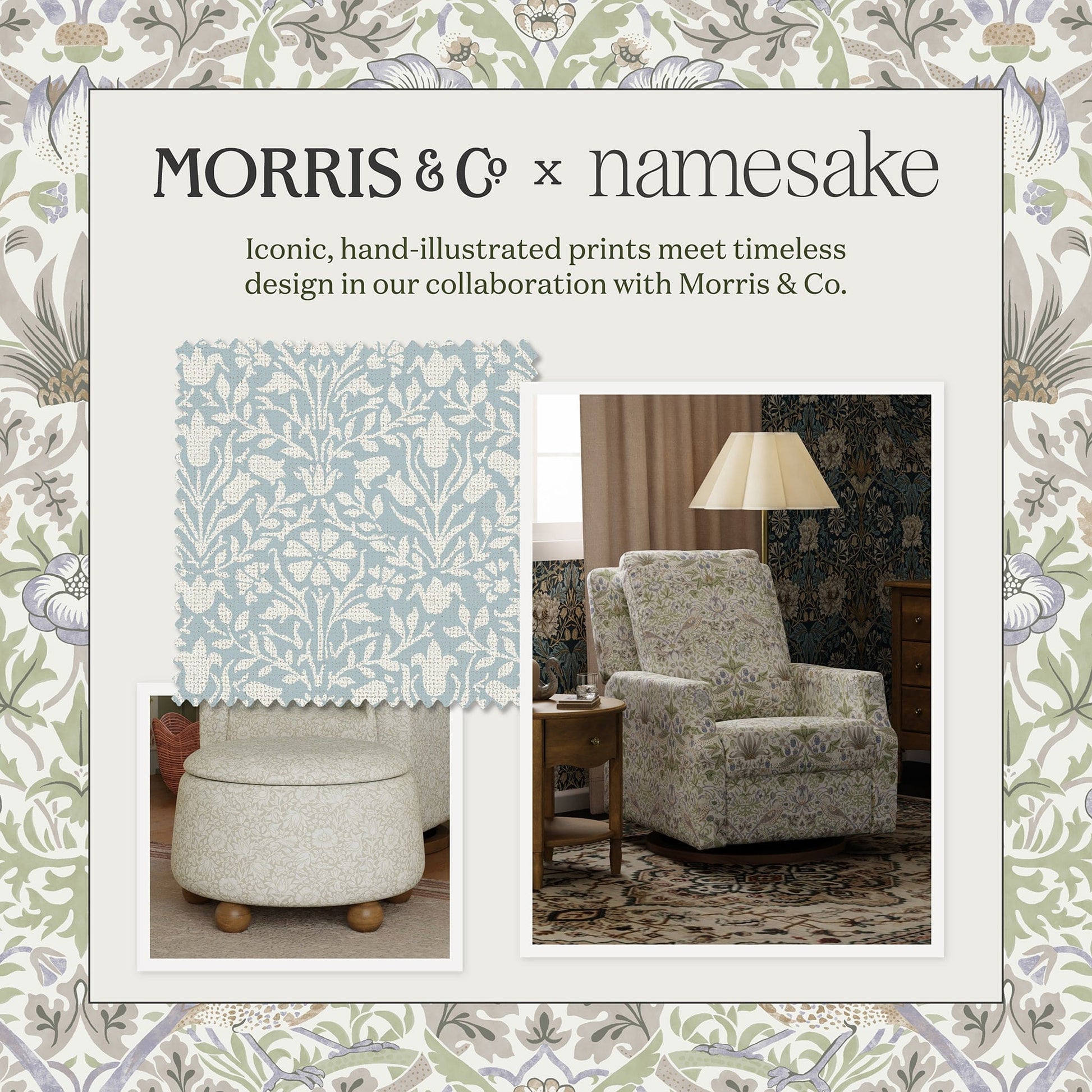 Morris & Co. x Namesake Crawford Pillowback Comfort Swivel Glider - Pure Brer Rabbit in Rose - M21787PBRR