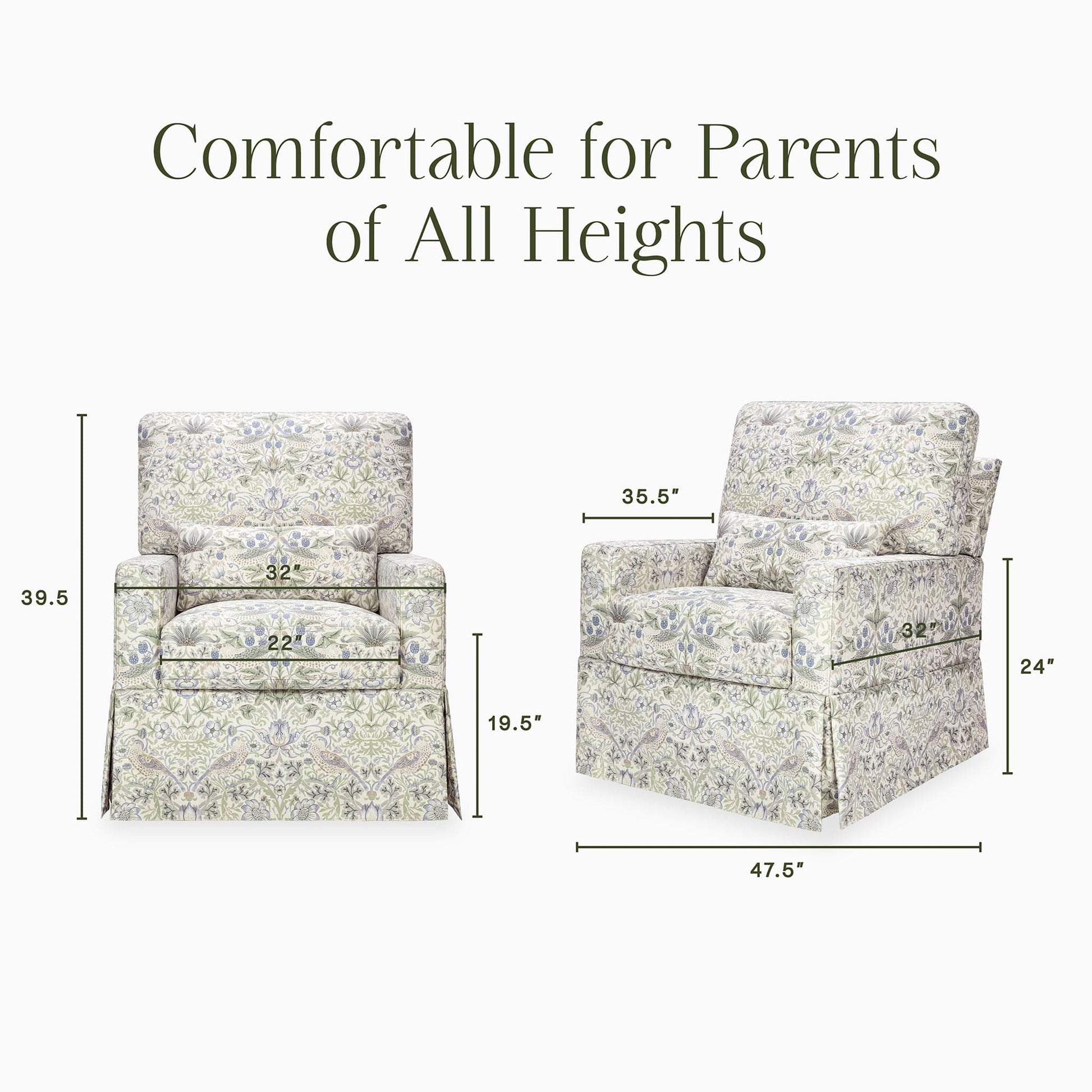 Morris & Co. x Namesake Crawford Pillowback Comfort Swivel Glider - Strawberry Thief in Fig & Thyme - M21787TTFT