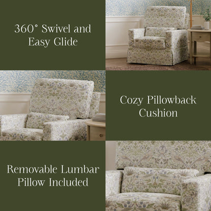 Morris & Co. x Namesake Crawford Pillowback Comfort Swivel Glider - Strawberry Thief in Fig & Thyme - M21787TTFT