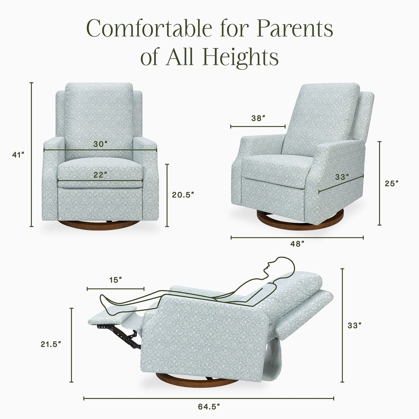 Morris & Co. x Namesake Crewe Swivel Glider Recliner - Bellflowers in Powdered Blue - M22287BPBDB