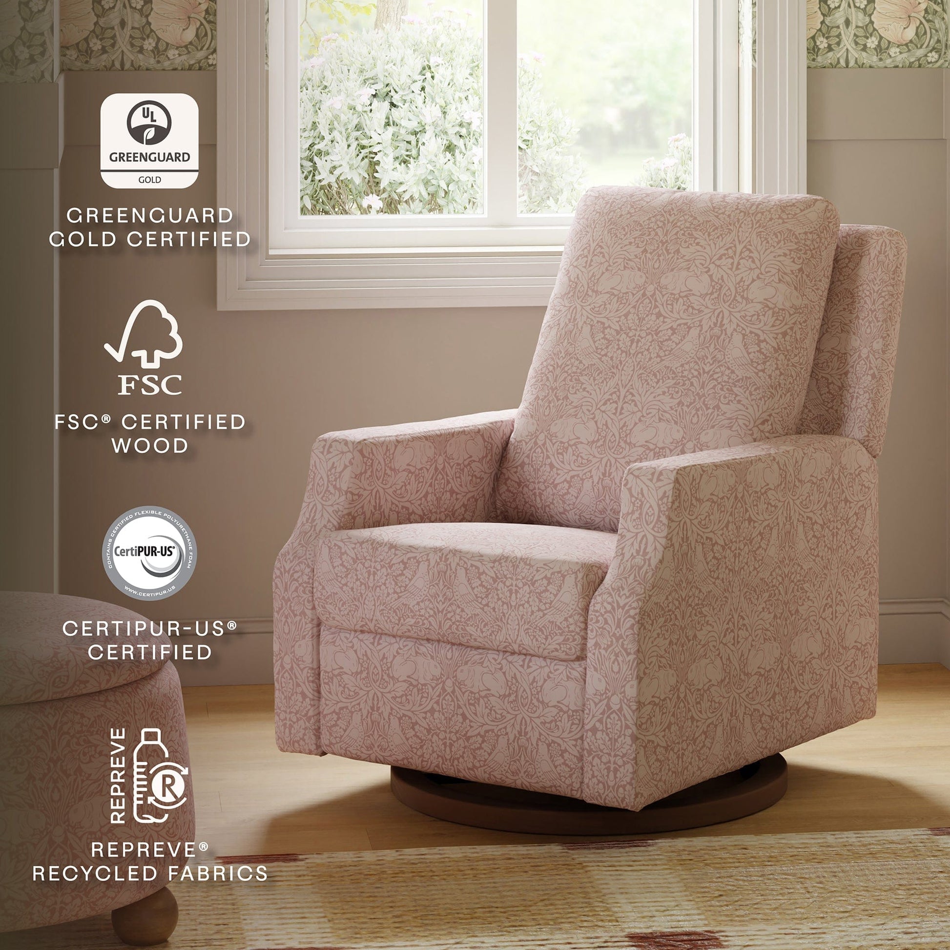 Morris & Co. x Namesake Crewe Swivel Glider Recliner - Pure Brer Rabbit in Rose - M22287PBRRDB
