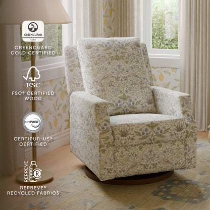 Morris & Co. x Namesake Crewe Swivel Glider Recliner - Strawberry Thief in Fig & Thyme - M22287TTFTDB