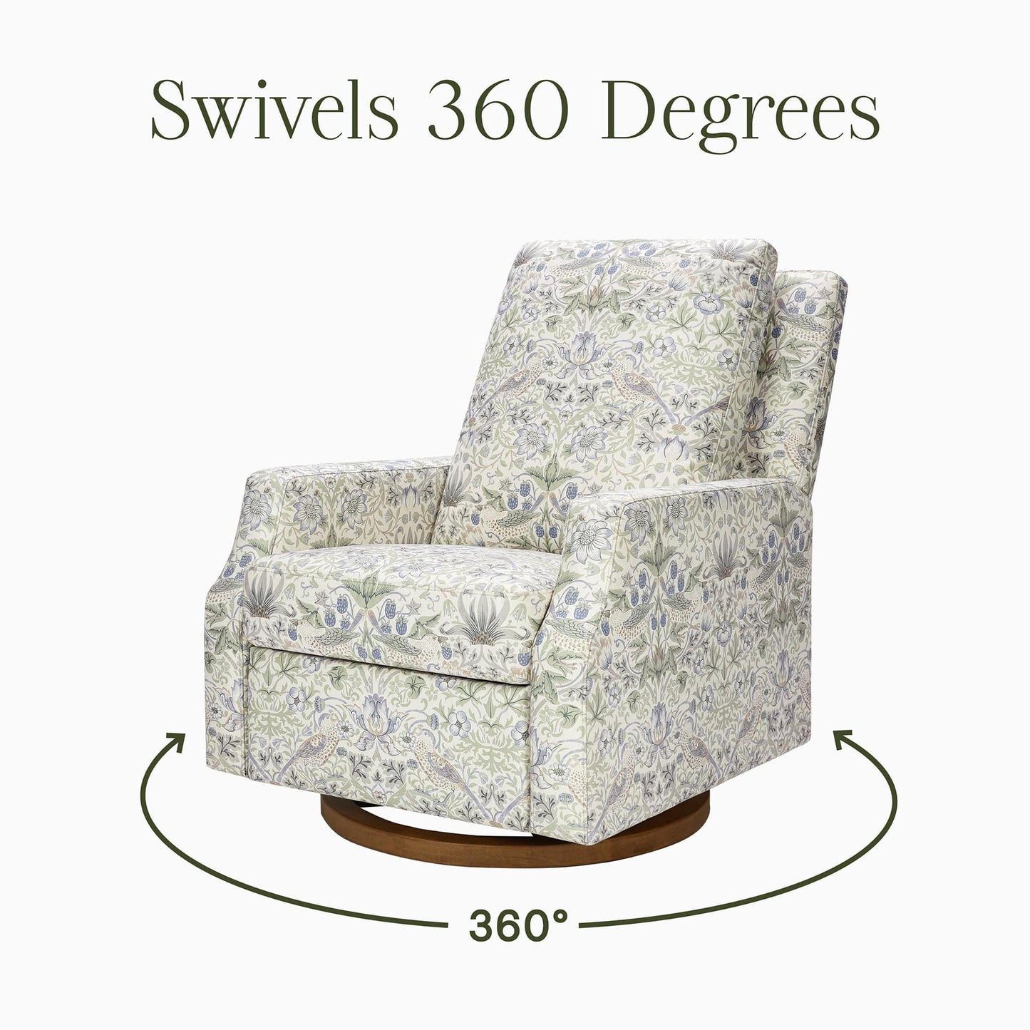Morris & Co. x Namesake Crewe Swivel Glider Recliner - Strawberry Thief in Fig & Thyme - M22287TTFTDB