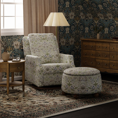Morris & Co. x Namesake Crewe Swivel Glider Recliner - Strawberry Thief in Fig & Thyme - M22287TTFTDB