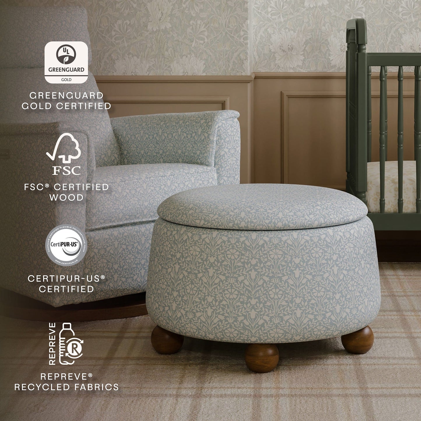 Morris & Co. x Namesake Tuffet Storage Ottoman - Bellflowers in Powdered Blue - M30985BPBDF
