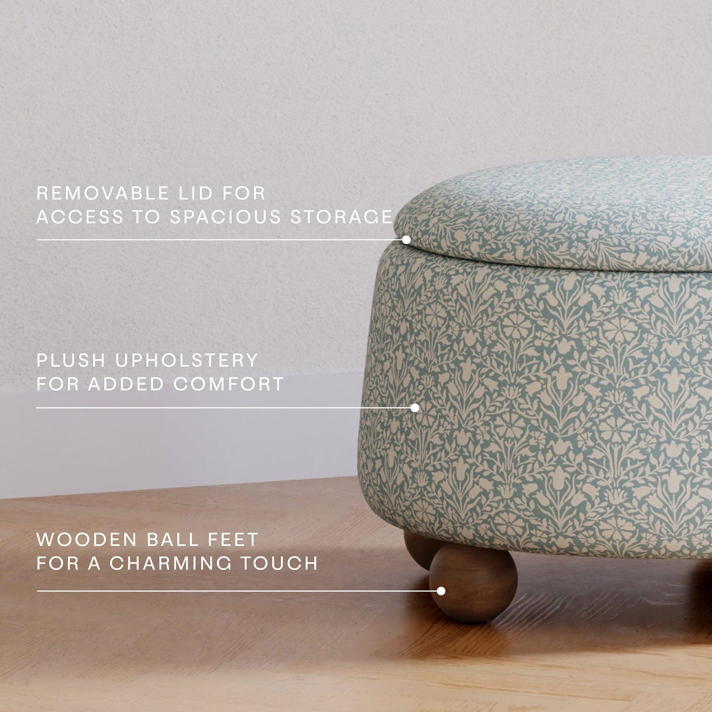 Morris & Co. x Namesake Tuffet Storage Ottoman - Bellflowers in Powdered Blue - M30985BPBDF