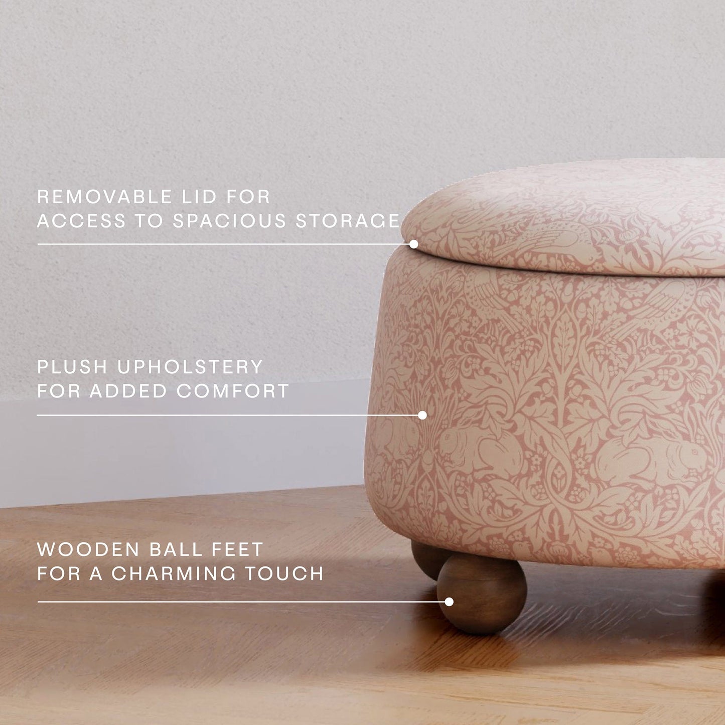 Morris & Co. x Namesake Tuffet Storage Ottoman - Pure Brer Rabbit in Rose - M30985PBRRDF