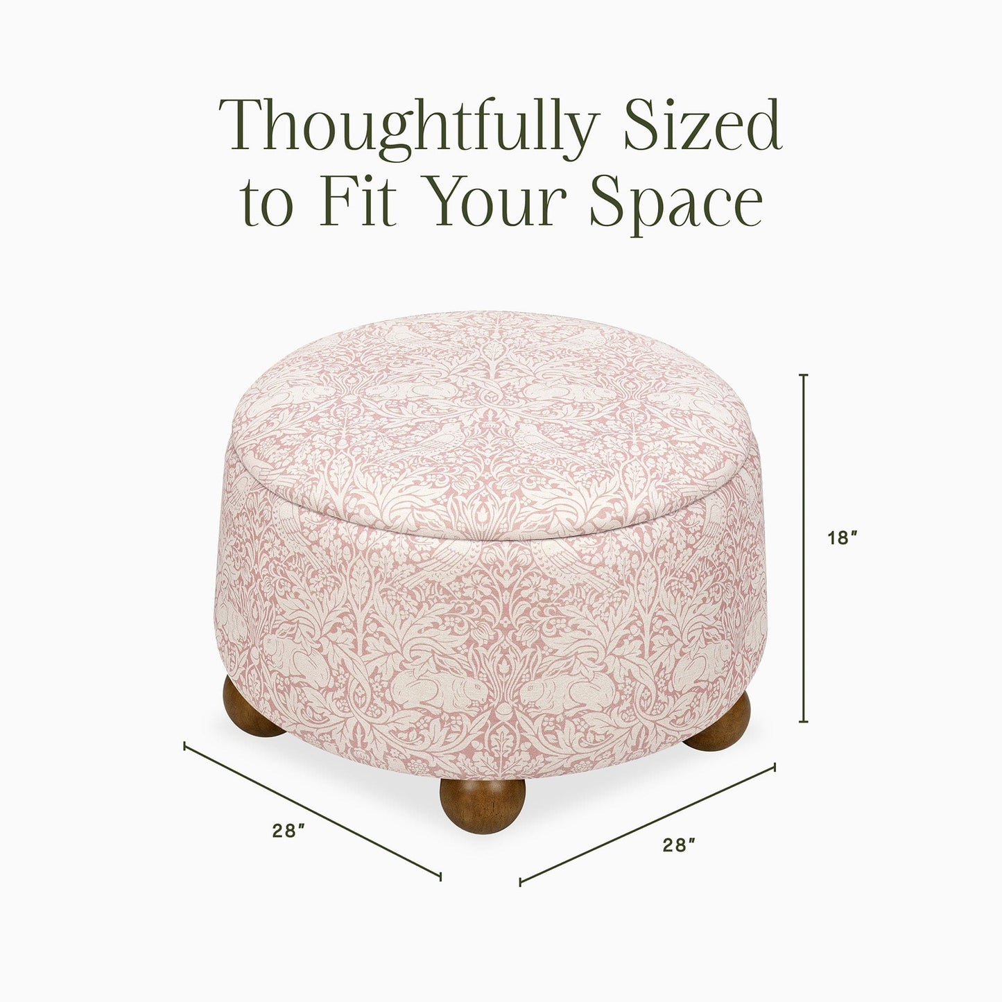Morris & Co. x Namesake Tuffet Storage Ottoman - Pure Brer Rabbit in Rose - M30985PBRRDF