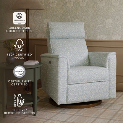 Morris & Co. x Namesake Willa Plus Power Glider Recliner w/ Power Headrest - Bellflowers in Powdered Blue - M17186BPBDB