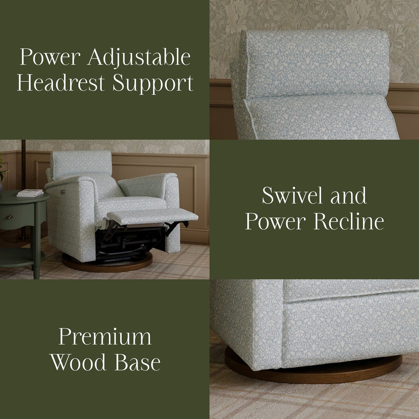 Morris & Co. x Namesake Willa Plus Power Glider Recliner w/ Power Headrest - Bellflowers in Powdered Blue - M17186BPBDB