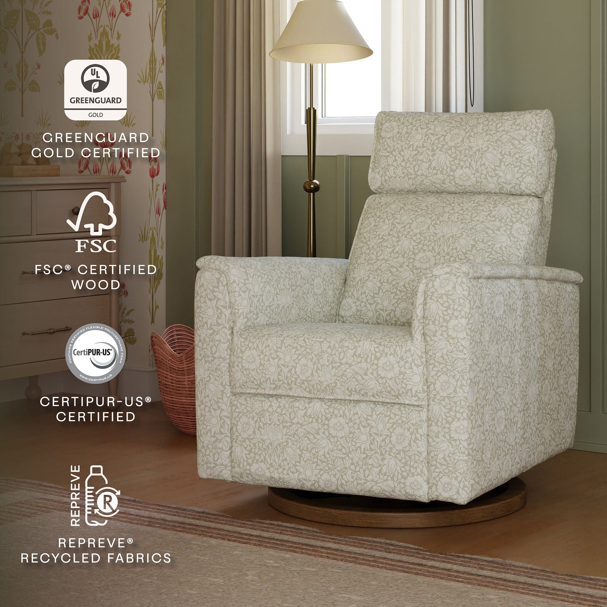 Morris & Co. x Namesake Willa Plus Power Glider Recliner w/ Power Headrest - Mallow in Ash - M17186MADB
