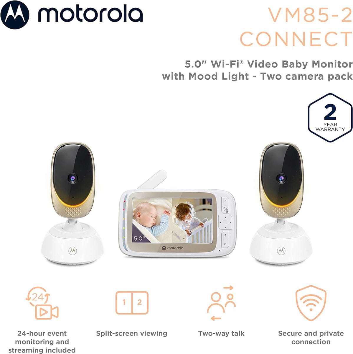 Motorola VM85 Connect 5" Wi-Fi Video Baby Monitor with Mood Light - 2 Camera Pack - VM85-2-CONNECT