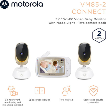 Motorola VM85 Connect 5" Wi-Fi Video Baby Monitor with Mood Light - 2 Camera Pack - VM85-2-CONNECT