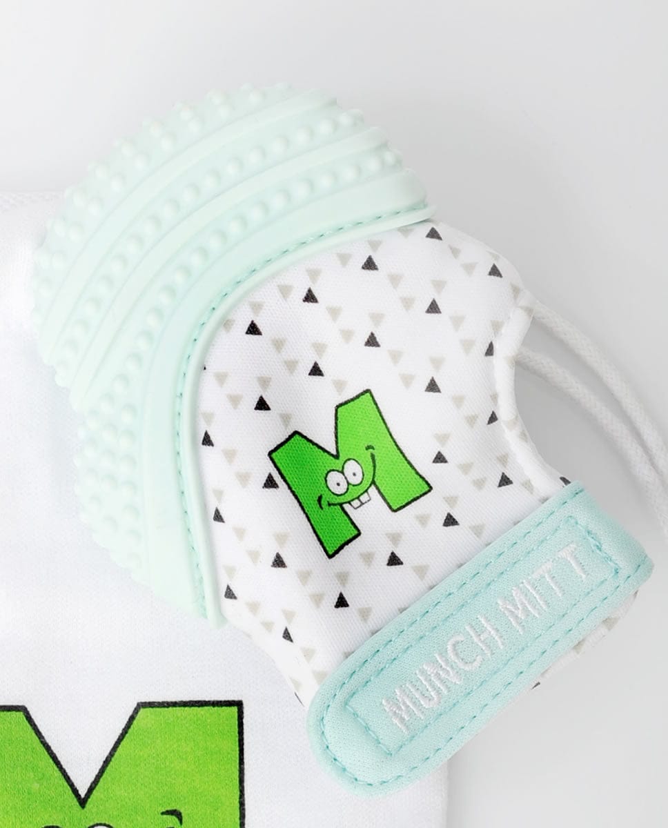 Munch Mitt Teething Mitten - Mint Green Triangles - MM06GT