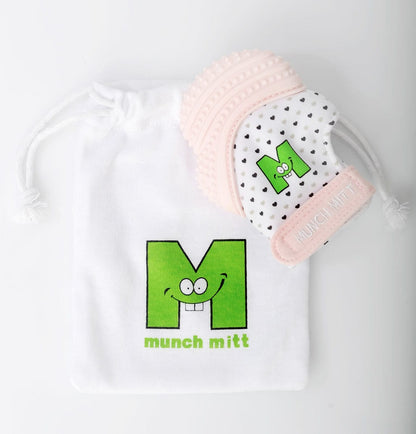 Munch Mitt Teething Mitten - Pastel Pink Hearts - MM07PH