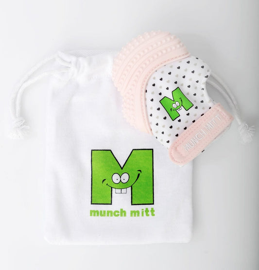 Munch Mitt Teething Mitten - Pastel Pink Hearts - MM07PH