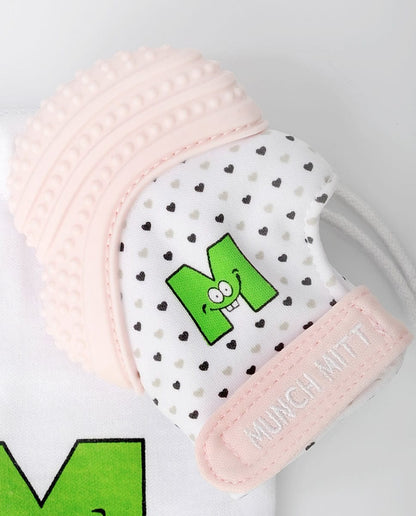 Munch Mitt Teething Mitten - Pastel Pink Hearts - MM07PH