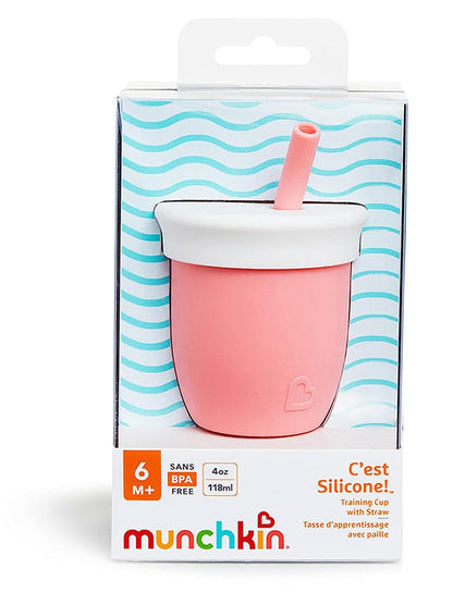 Munchkin C'est Silicone Training Cup with Straw, 4oz - Coral - 17777