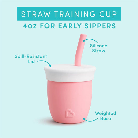 Munchkin C'est Silicone Training Cup with Straw, 4oz - Coral - 17777