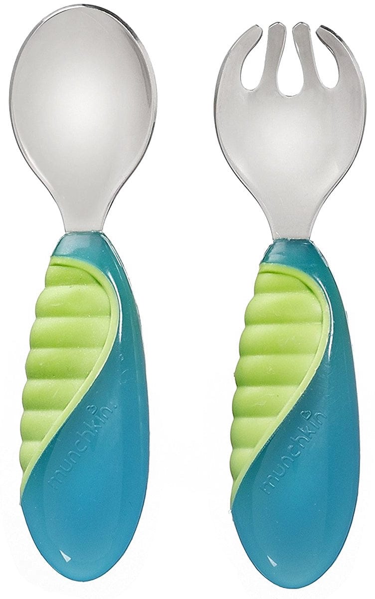Munchkin Mighty Grip Fork & Spoon Set - Green/Blue - 11328-GRNBLU