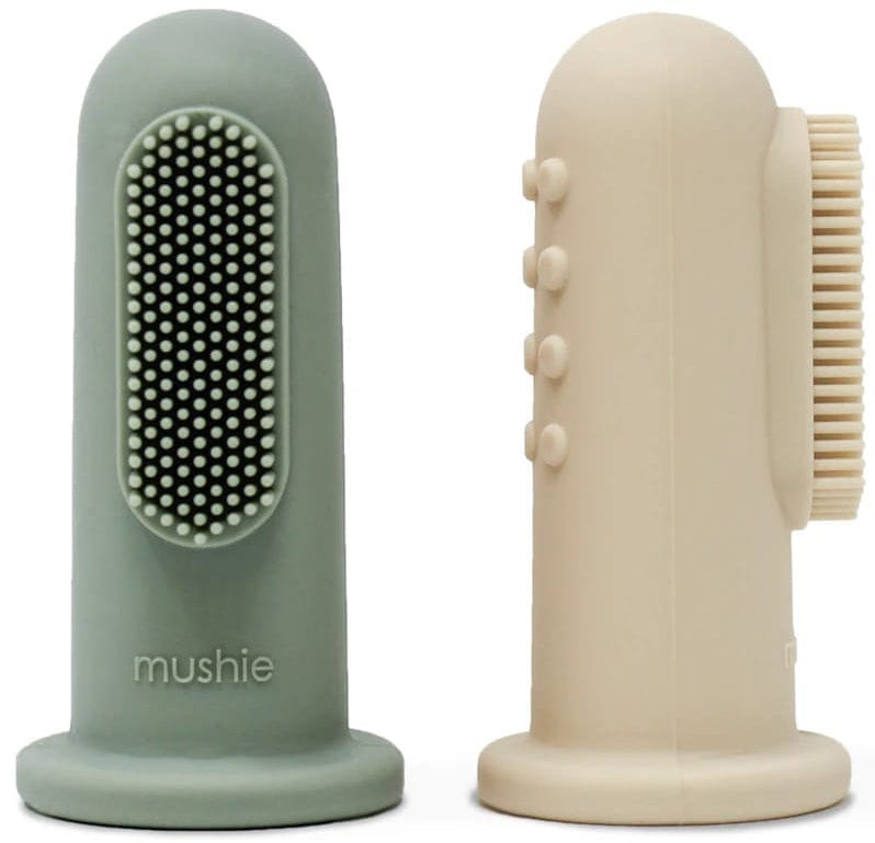 Mushie Finger Toothbrush Set - Shifting Sand / Cambridge Blue - MFT-404