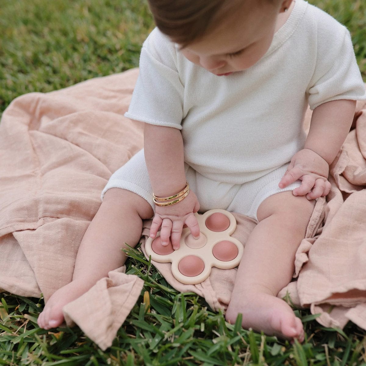 Mushie Flower Press Toy - Rose / Blush / Shifting Sand - MDT-1003