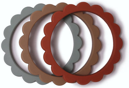 Mushie Flower Teething Bracelet 3-Pack - Cambridge Blue/Clementine/Natural - MFB-404
