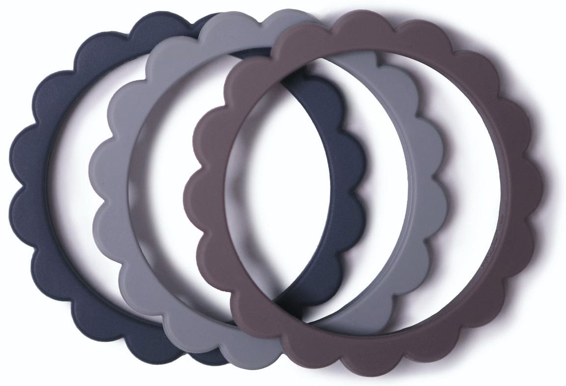Mushie Flower Teething Bracelet 3-Pack - Steel/Dove Gray/Stone - MFB-402