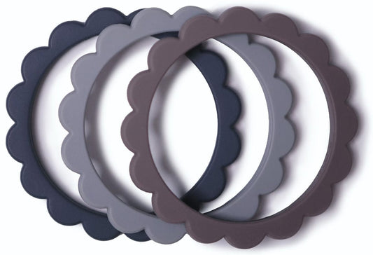 Mushie Flower Teething Bracelet 3-Pack - Steel/Dove Gray/Stone - MFB-402