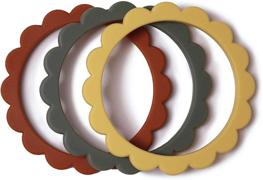 Mushie Flower Teething Bracelet 3-Pack - Sunshine/Dried Thyme/Clay - MFB-406