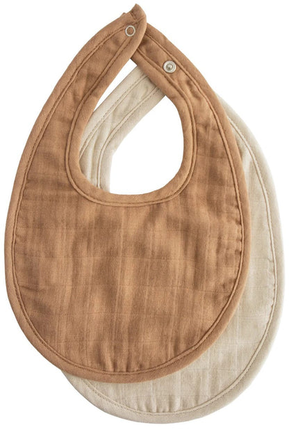 Mushie Muslin Bib, 2 Pack - Tan / Fog - MMB-1002