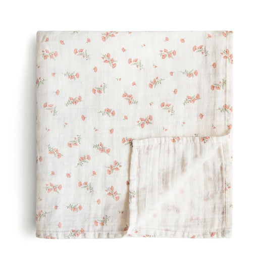 Mushie Muslin Swaddle Blanket - Pink Flowers - MS-238